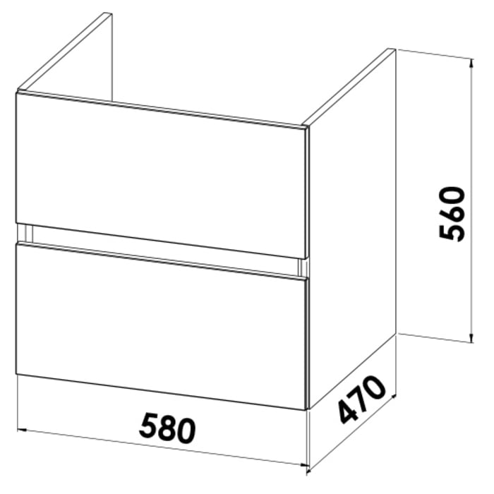 Lodge Waschtischunterschrank 58 cm mit 2 Auszügen für Waschtisch Geberit Renova