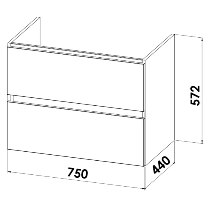 Lodge Waschtischunterschrank 75 cm mit 2 Auszügen für Waschtisch Villeroy & Boch Subway 2.0