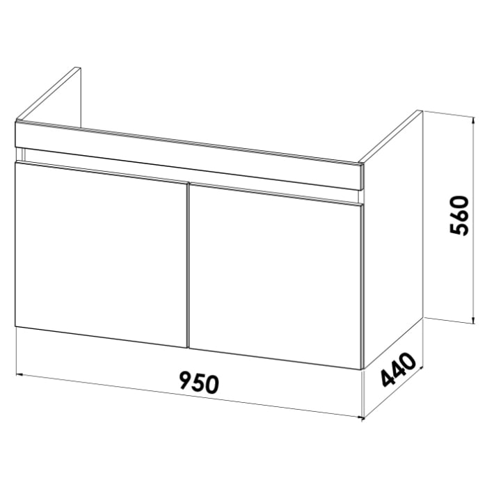 Lodge Waschtischunterschrank 95 cm mit 2 Türen für Waschtisch Villeroy & Boch Subway 2.0