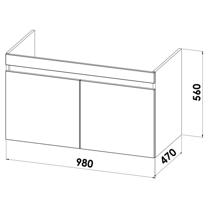 Lodge Waschtischunterschrank 98 cm mit 2 Türen für Waschrisch Geberit Renova