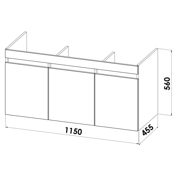 Lodge Waschtischunterschrank 115 cm mit 3 Türen für Waschtisch Geberit iCon