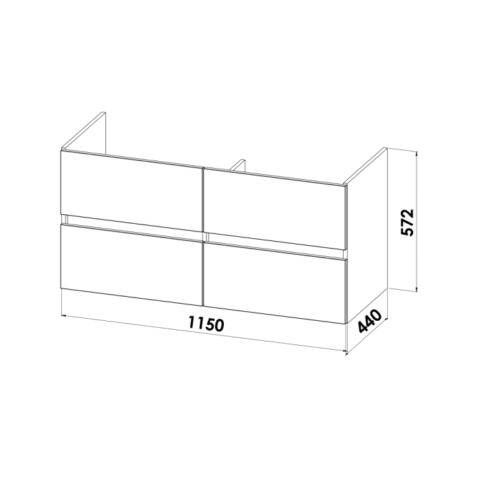 Lodge Doppel-Waschtischunterschrank 115 cm mit 4 Auszügen für Waschtisch Geberit iCon