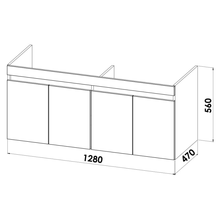 Lodge Doppel-Waschtischunterschrank 128 cm mit 4 Türen für Waschtisch Geberit Renova