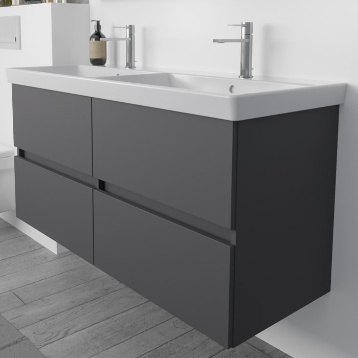 Lodge Doppel-Waschtischunterschrank 124,5 cm mit 4 Auszügen für Waschtisch Villeroy & Boch Subway 2.0