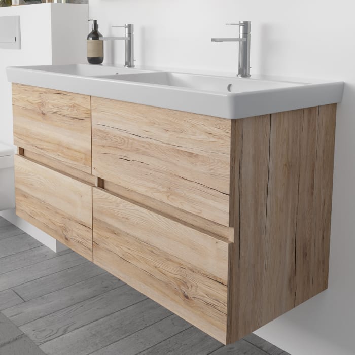 Lodge Doppel-Waschtischunterschrank 124,5 cm mit 4 Auszügen für Waschtisch Villeroy & Boch Subway 2.0