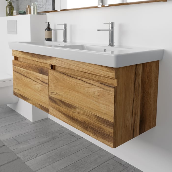 Lodge Doppel-Waschtischunterschrank 124,5 cm mit 2 Auszügen für Waschtisch Villeroy & Boch Subway 2.0