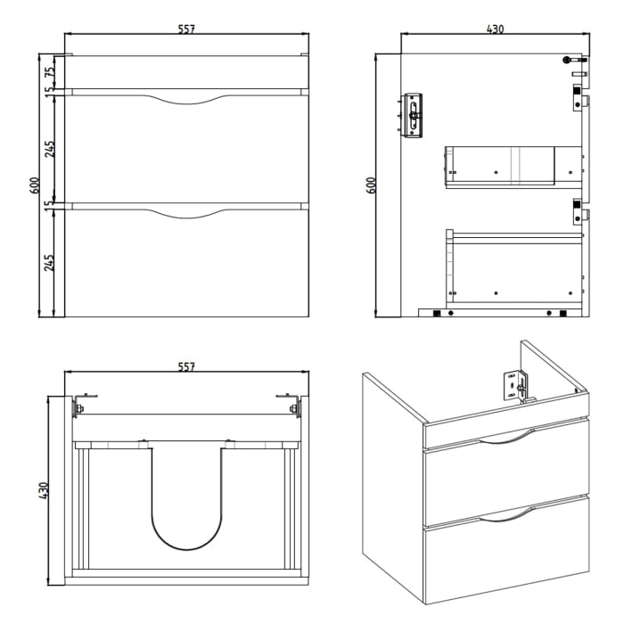 Home Waschtisch mit Unterschrank 60 cm, 2 Auszüge