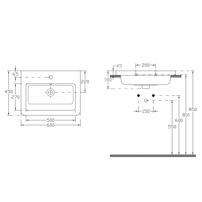 Home Waschtisch mit Unterschrank 60 cm, 1 Auszug