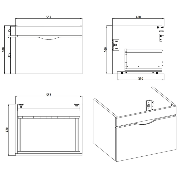 Home Waschtisch mit Unterschrank 60 cm, 1 Auszug