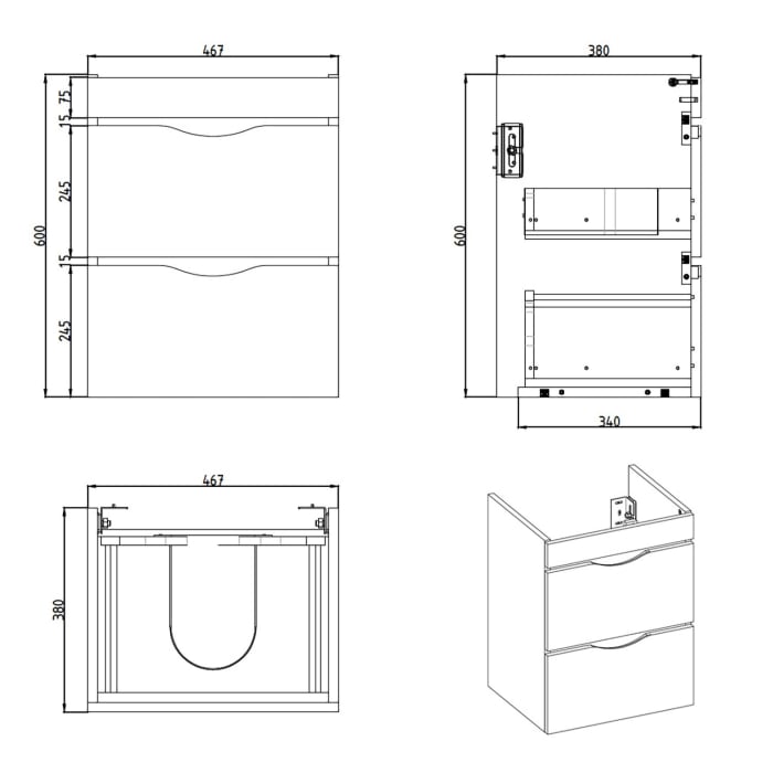 Home Waschtisch mit Unterschrank 50 cm, 2 Auszüge