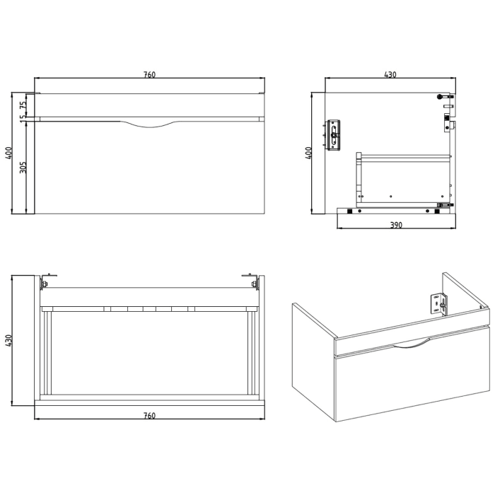Home Waschtischunterschrank 80 cm, 1 Auszug