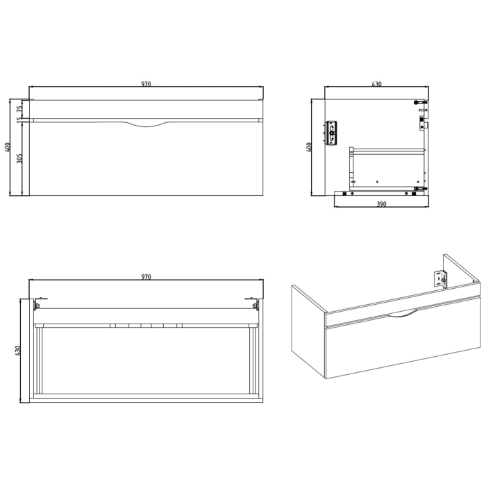 Home Waschtischunterschrank 100 cm, 1 Auszug