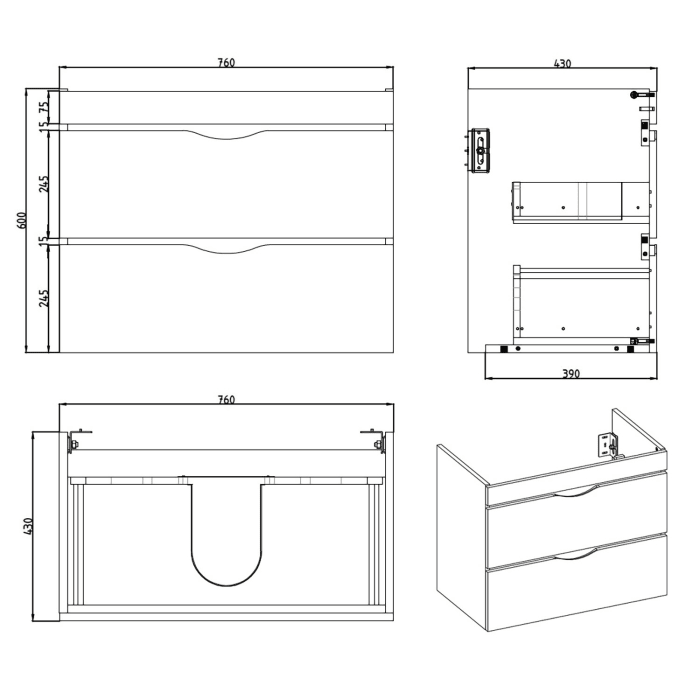 Home Waschtischunterschrank 80 cm, 2 Auszüge