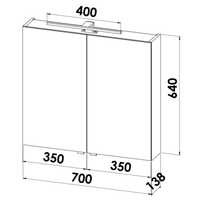 Lodge Spiegelschrank 70 cm mit 2 Türen und LED-Aufbauleuchte