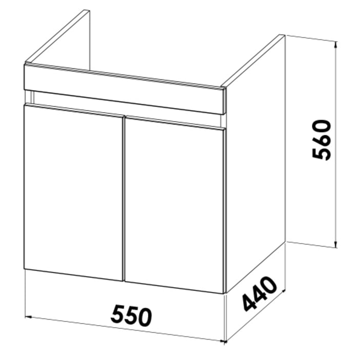 Lodge Waschtischunterschrank 55 cm mit 2 Türen für Waschtisch Geberit iCon