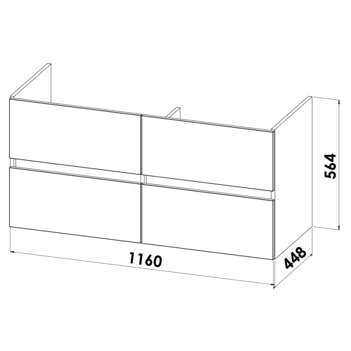 Lodge Doppel-Waschtischunterschrank 116 cm mit 4 Auszügen für Waschtisch Villeroy & Boch Avento