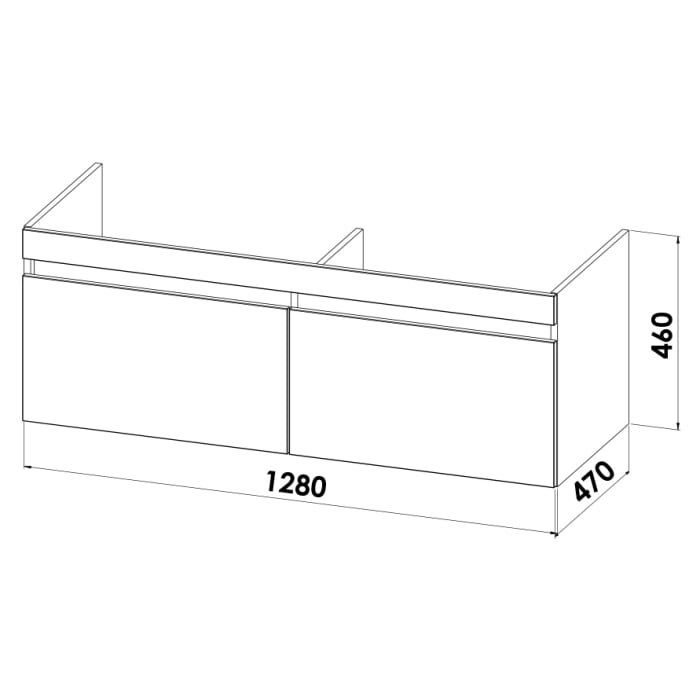 Lodge Doppel-Waschtischunterschrank 128 cm mit 2 Auszügen für Waschtisch Geberit Renova