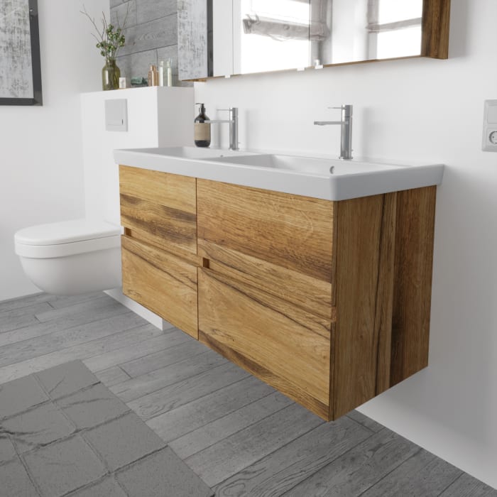 Lodge Doppel-Waschtischunterschrank 116 cm mit 4 Auszügen für Waschtisch Villeroy & Boch Avento