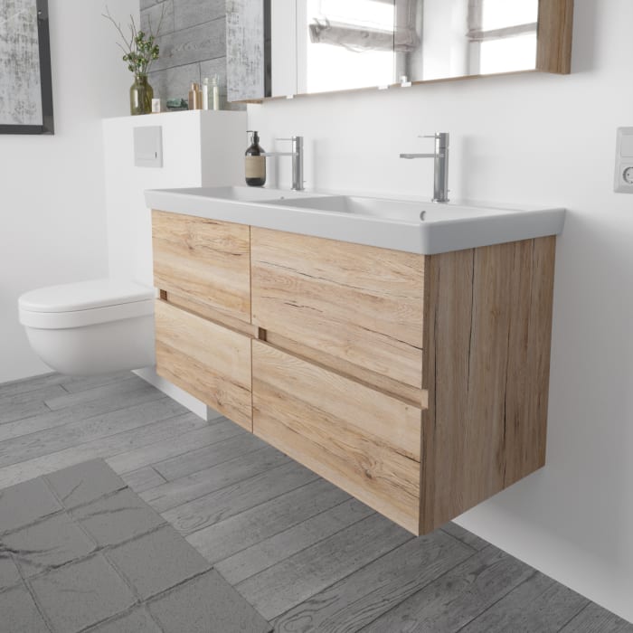 Lodge Doppel-Waschtischunterschrank 116 cm mit 4 Auszügen für Waschtisch Villeroy & Boch Avento