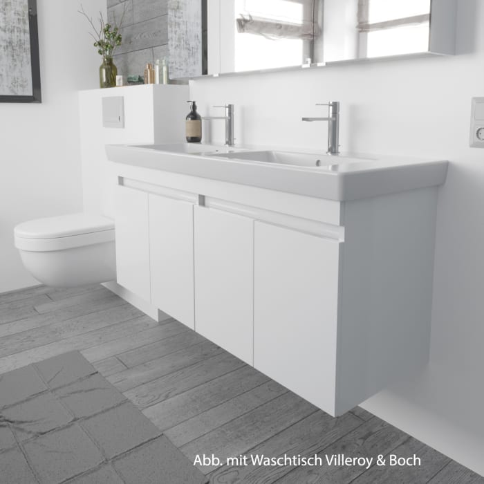 Lodge Doppel-Waschtischunterschrank 128 cm mit 4 Türen für Waschtisch Geberit Renova