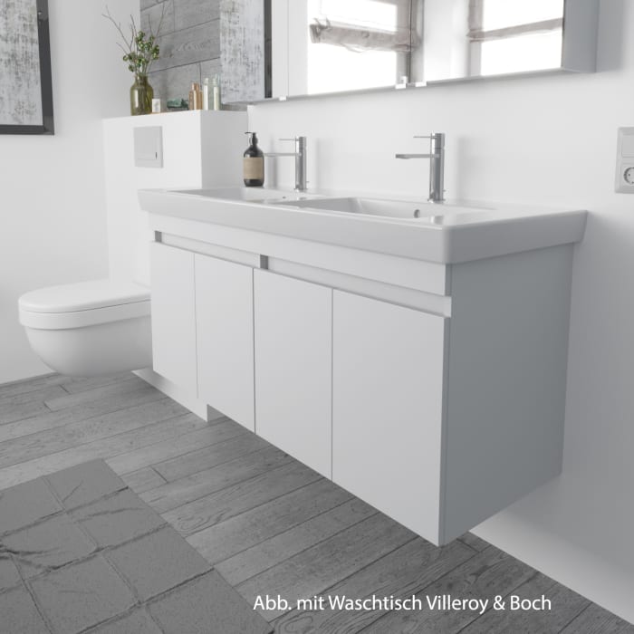 Lodge Doppel-Waschtischunterschrank 128 cm mit 4 Türen für Waschtisch Geberit Renova