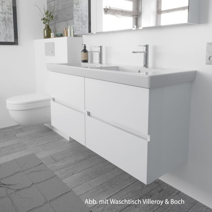 Lodge Doppel-Waschtischunterschrank 128 cm mit 4 Auszügen für Waschtisch Geberit Renova