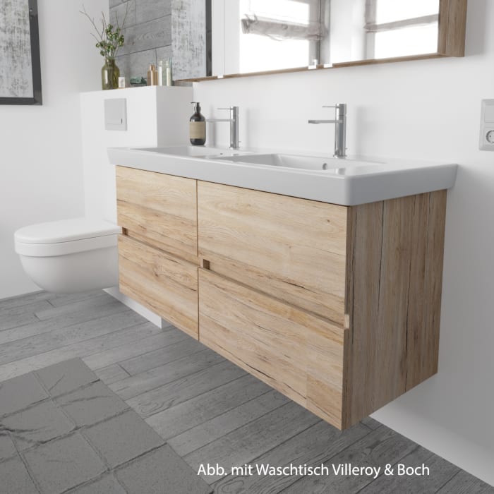 Lodge Doppel-Waschtischunterschrank 128 cm mit 4 Auszügen für Waschtisch Geberit Renova