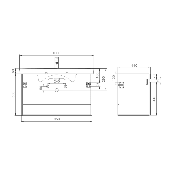 Lodge Waschtischunterschrank 95 cm mit 2 Türen für Waschtisch Villeroy & Boch Subway 2.0