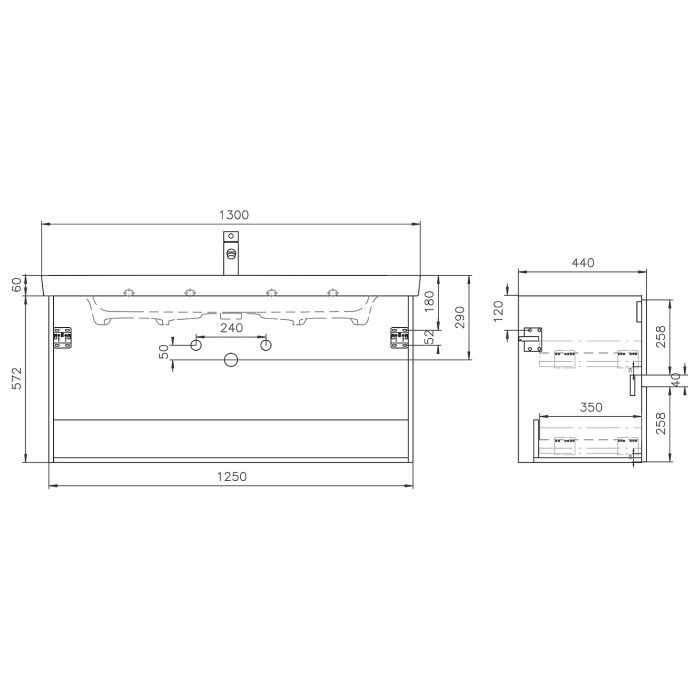 Lodge Waschtischunterschrank 125 cm mit 2 Auszügen für Waschtisch Villeroy & Boch Subway 2.0