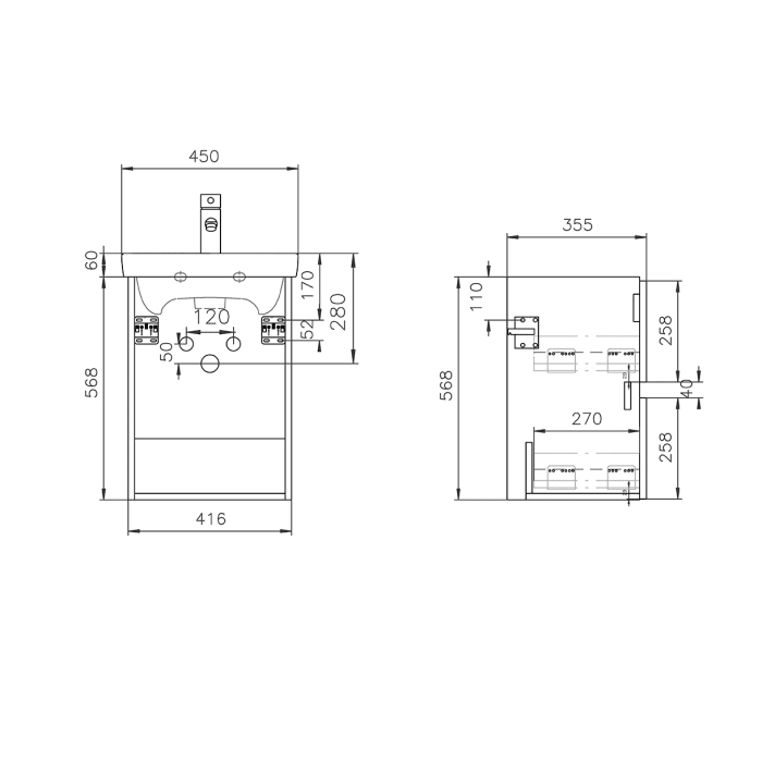 Lodge Waschtischunterschrank 41,6 cm mit 2 Auszügen für Waschtisch Villeroy & Boch Avento