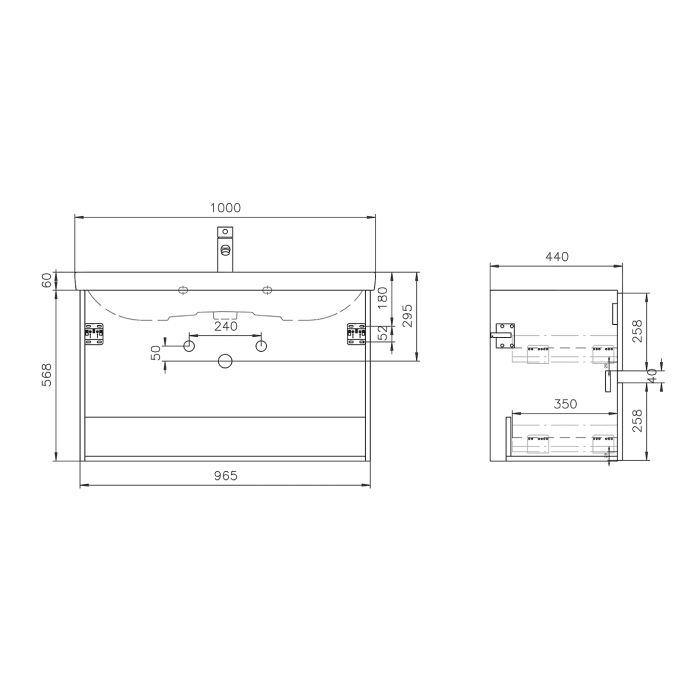 Lodge Waschtischunterschrank 96,5 cm mit 2 Auszügen für Waschtisch Villeroy & Boch Avento