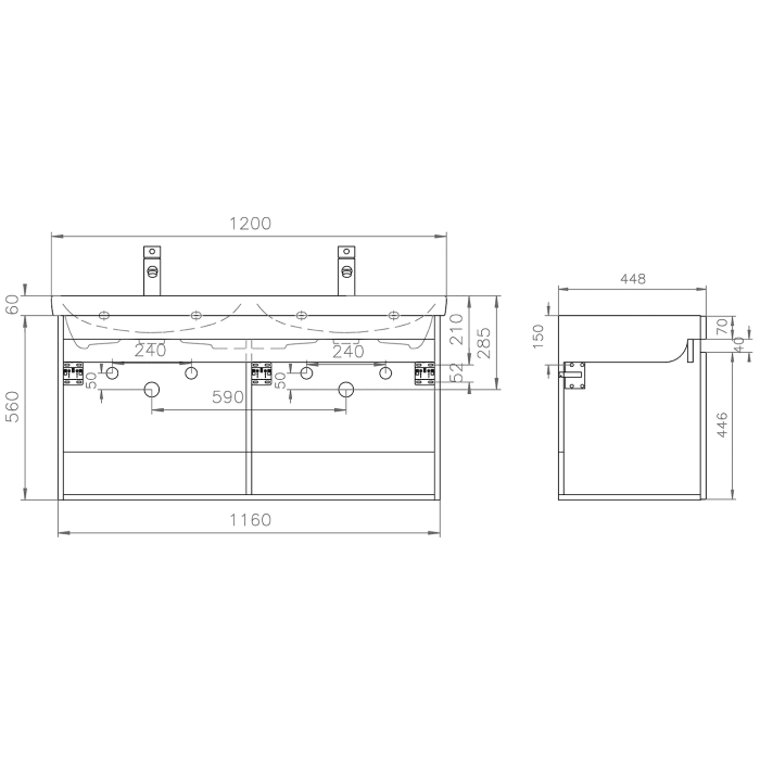 Lodge Doppel-Waschtischunterschrank 116 cm mit 4 Türen für Waschtisch Villeroy & Boch Avento