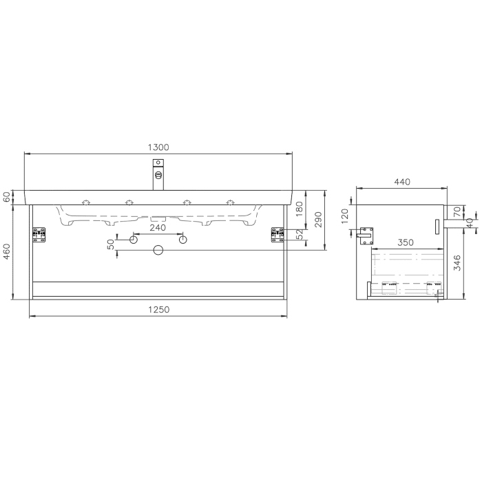 Lodge Waschtischunterschrank 125 cm mit 1 Auszug für Waschtisch Villeroy & Boch Subway 2.0