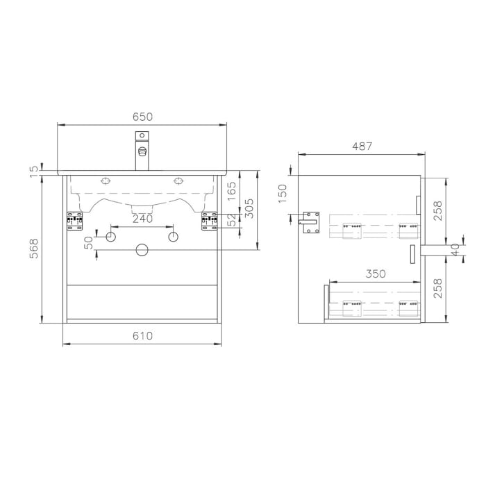 Lodge Waschtischunterschrank 61 cm mit 2 Auszügen für Waschtisch Villeroy & Boch Venticello