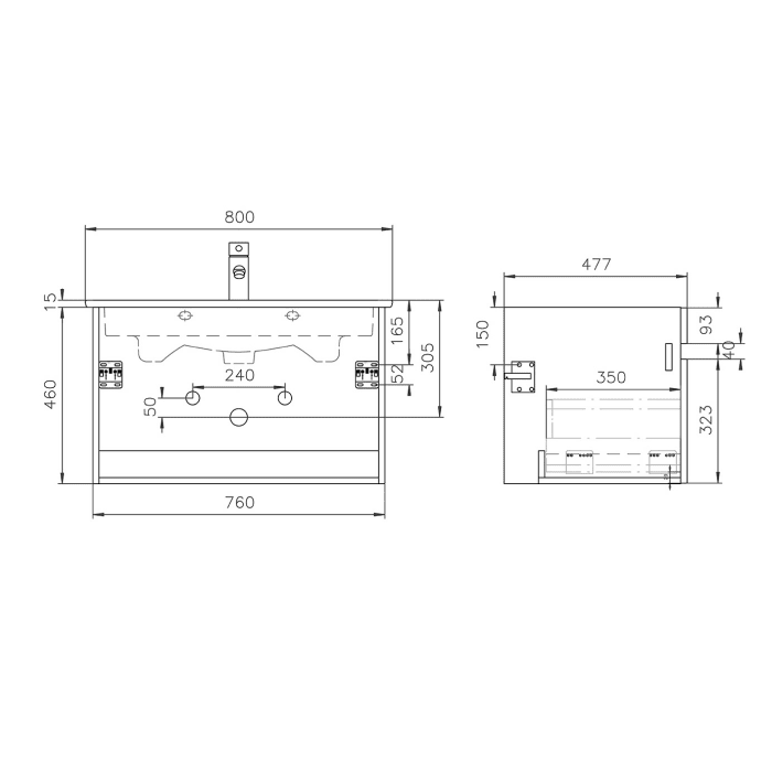 Lodge Waschtischunterschrank 76 cm mit 1 Auszug für Waschtisch Villeroy & Boch Venticello