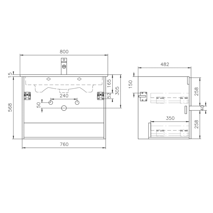Lodge Waschtischunterschrank 76 cm mit 2 Auszügen für Waschtisch Villeroy & Boch Venticello