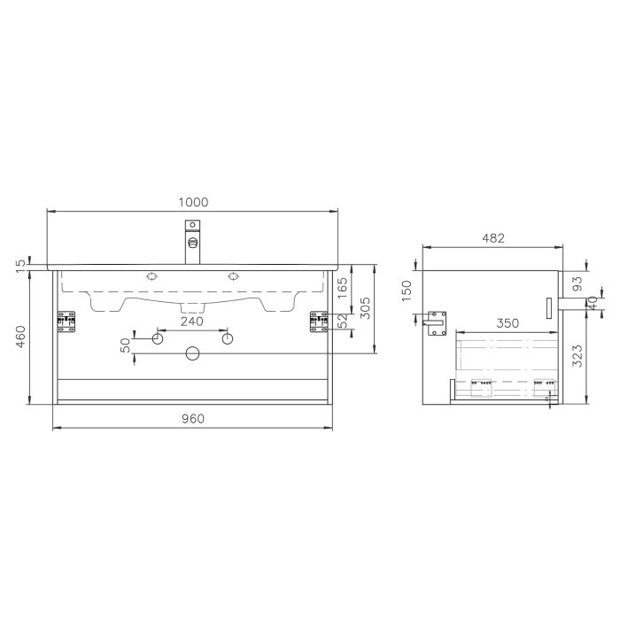 Lodge Waschtischunterschrank 96 cm mit 1 Auszug für Waschtisch Villeroy & Boch Venticello