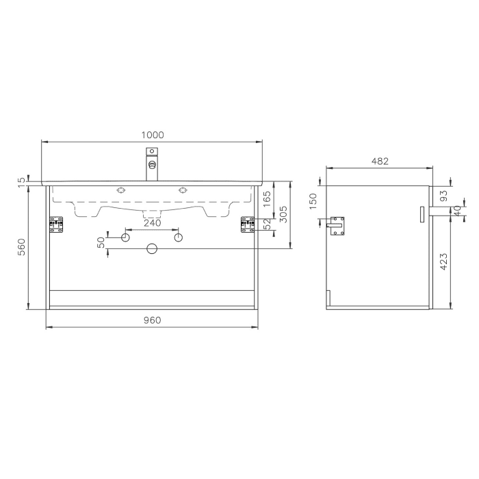 Lodge Waschtischunterschrank 96 cm mit 2 Türen für Waschtisch Villeroy & Boch Venticello