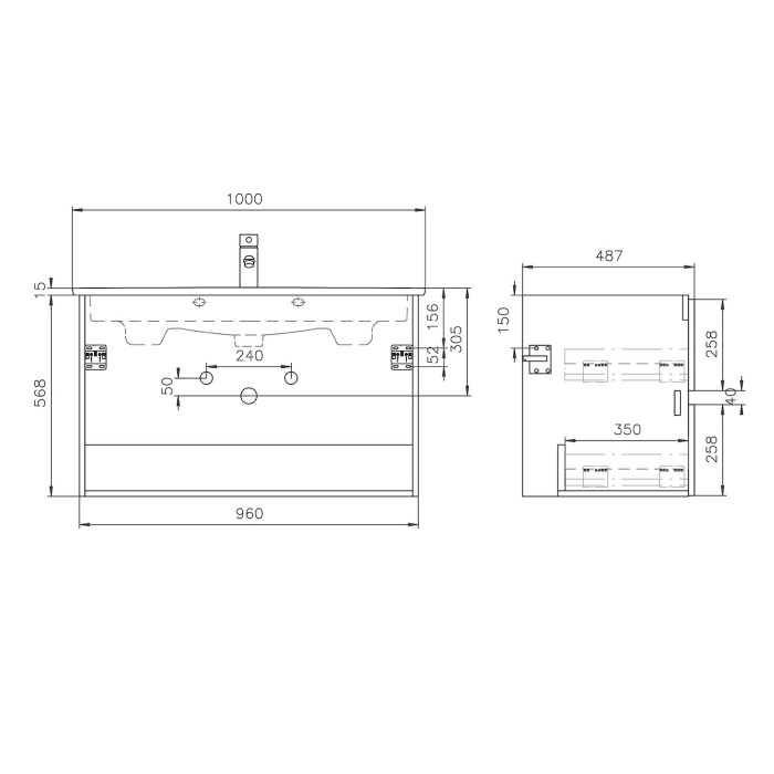 Lodge Waschtischunterschrank 96 cm mit 2 Auszügen für Waschtisch Villeroy & Boch Venticello