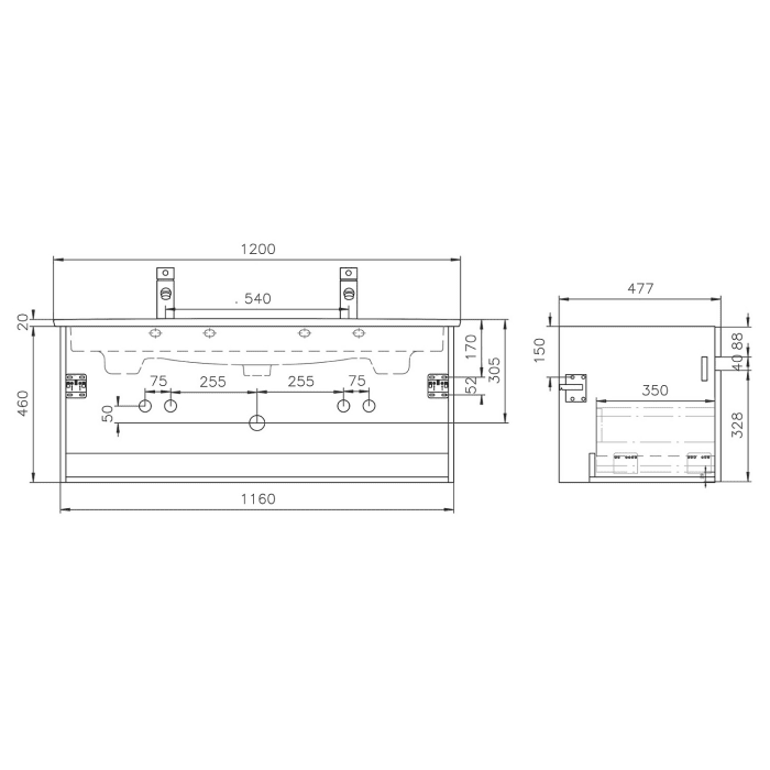 Lodge Waschtischunterschrank 116 cm mit 1 Auszug, für Waschtisch Villeroy & Boch Venticello