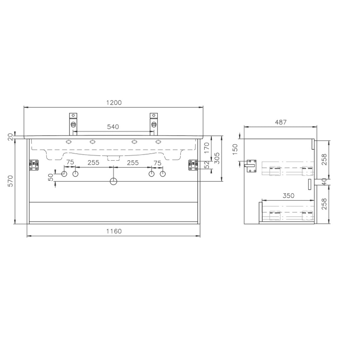 Lodge Waschtischunterschrank 116 cm mit 2 Auszügen für Waschtisch von Villeroy & Boch Venticello