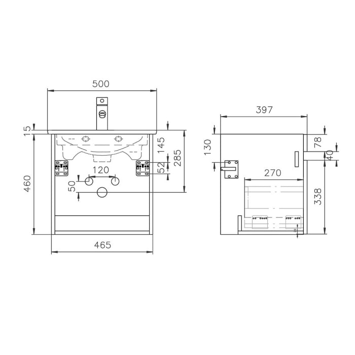 Lodge Waschtischunterschrank 46,5 cm mit 1 Auszug für Waschtisch Villeroy & Boch Venticello