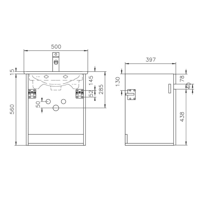 Lodge Waschtischunterschrank 46,5 cm mit 1 Tür, Anschlag links für Waschtisch Villeroy & Boch Venticello