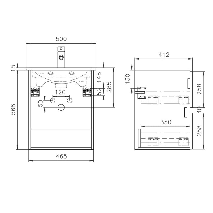 Lodge Waschtischunterschrank 46,5 cm mit 2 Auszügen für Waschtisch Villeroy & Boch Venticello