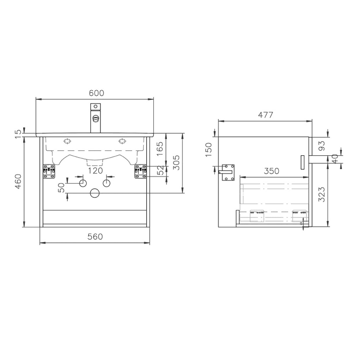 Lodge Waschtischunterschrank 56 cm mit 1 Auszug für Waschtisch Villeroy & Boch Venticello