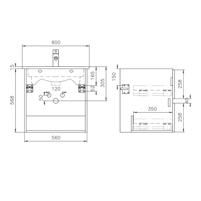 Lodge Waschtischunterschrank 56 cm mit 2 Auszügen für Waschtisch Villeroy & Boch Venticello