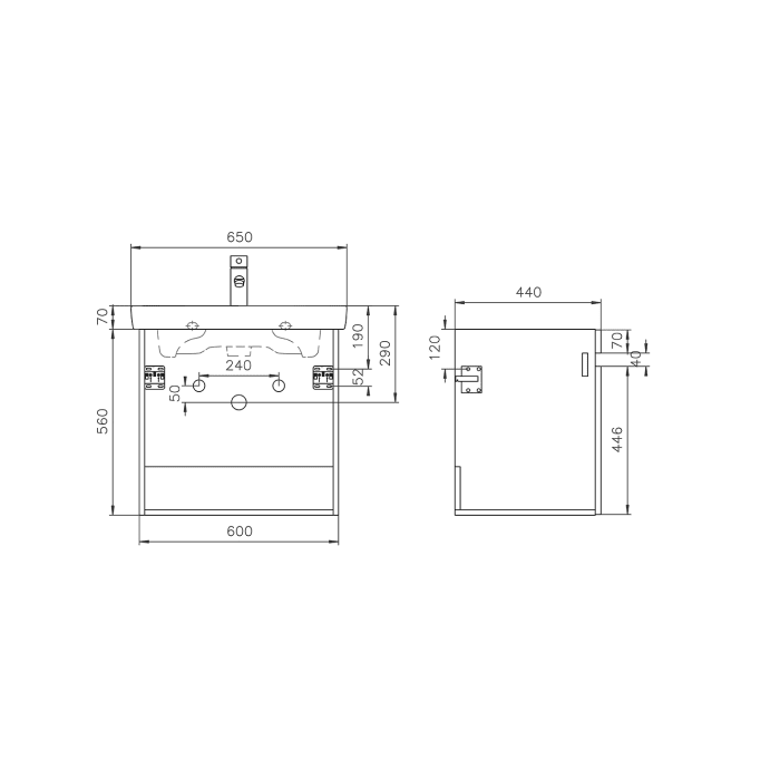 Lodge Waschtischunterschrank 54 cm mit 2 Auszügen für Waschtisch Villeroy & Boch Subway 2.0 Art. 7113F0