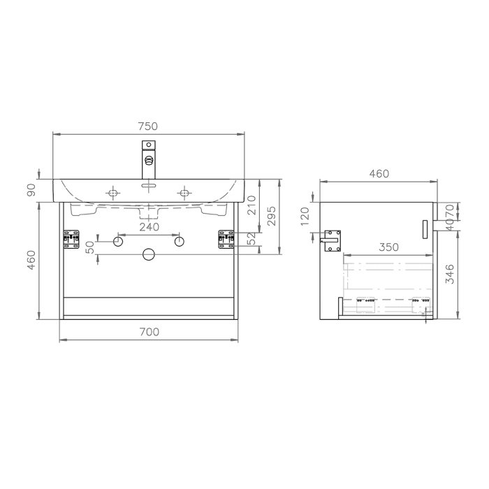 Lodge Waschtischunterschrank 70 cm mit 1 Auszug für Waschtisch Geberit iCon