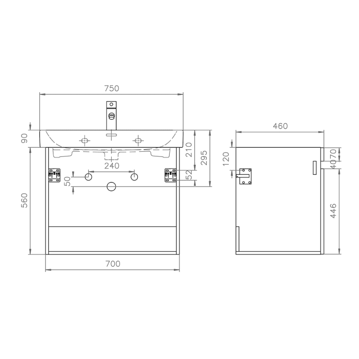 Lodge Waschtischunterschrank 70 cm mit 2 Türen für Waschtisch Geberit iCon