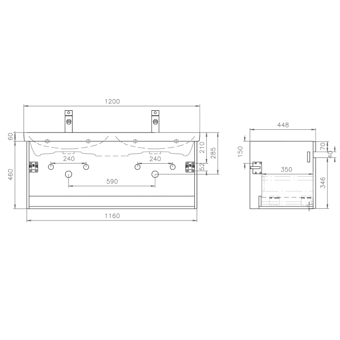 Lodge Doppel-Waschtischunterschrank 116 cm mit 2 Auszügen für Waschtisch Villeroy & Boch Avento